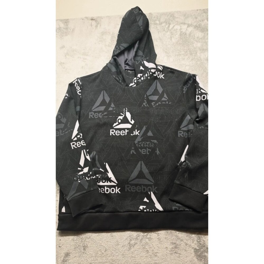 Reebok Black‎ Pullover Graphic Logo High Neck Unwind Hoodie Sweatshirt Mens 3XL